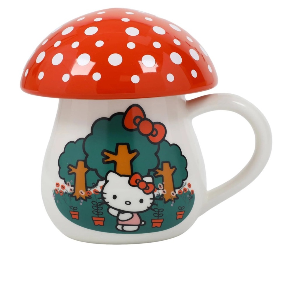Bioworld Hello Kitty Red Lid Mushroom Shaped 16oz Sculpted Mug